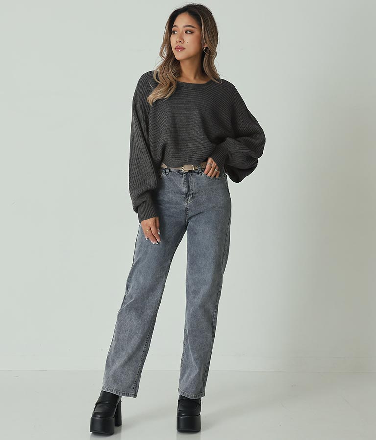 レースアップドルマンスリーブニットトップス 153-5113