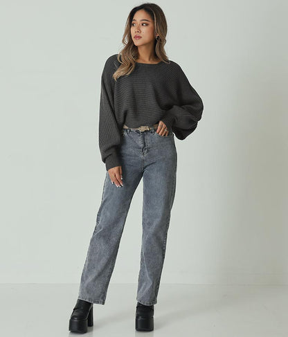 レースアップドルマンスリーブニットトップス 153-5113