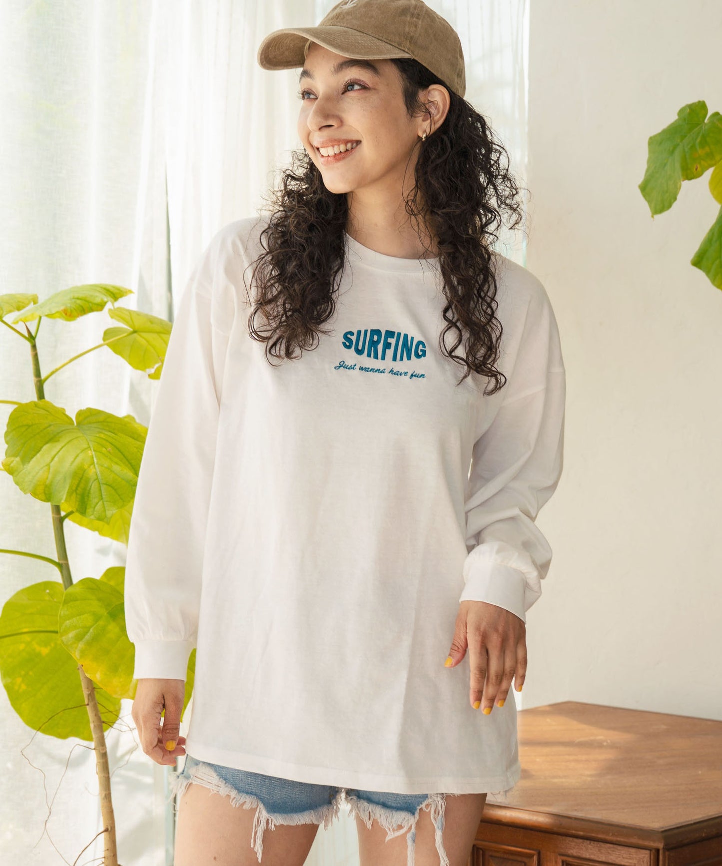 パームツリー サーフプリント ビッグ ロングスリーブ Tシャツ 853-5949