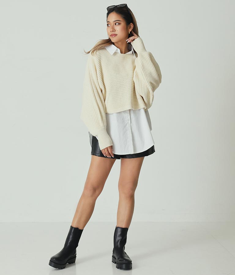 レースアップドルマンスリーブニットトップス 153-5113