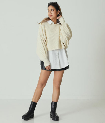 レースアップドルマンスリーブニットトップス 153-5113