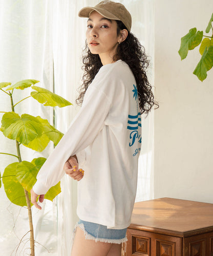 パームツリー サーフプリント ビッグ ロングスリーブ Tシャツ 853-5949