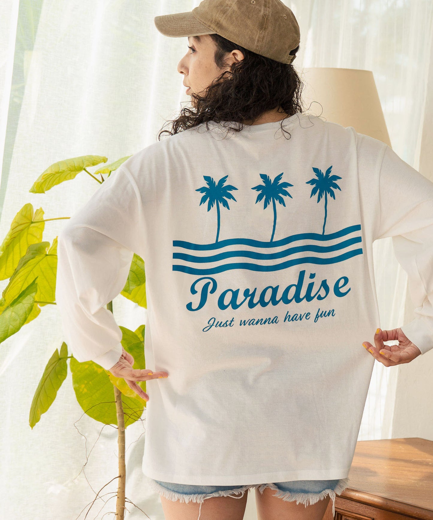 パームツリー サーフプリント ビッグ ロングスリーブ Tシャツ 853-5949
