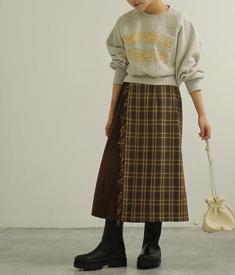 【低身長向けサイズ】チェック プリーツ巻き スカート 83847