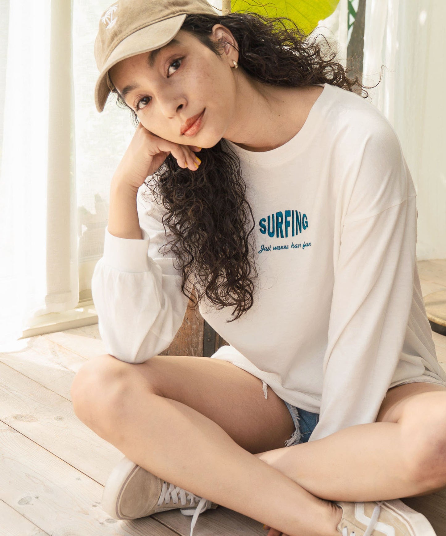 パームツリー サーフプリント ビッグ ロングスリーブ Tシャツ 853-5949