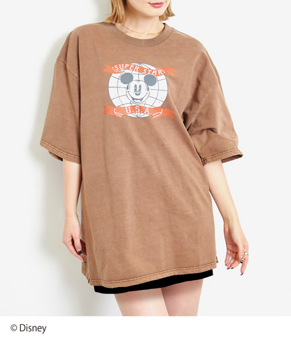 【Disney】＜Mickey＞ ANAP ユーズド加工 ミニ裏毛 ビッグ Tシャツ 793-9310