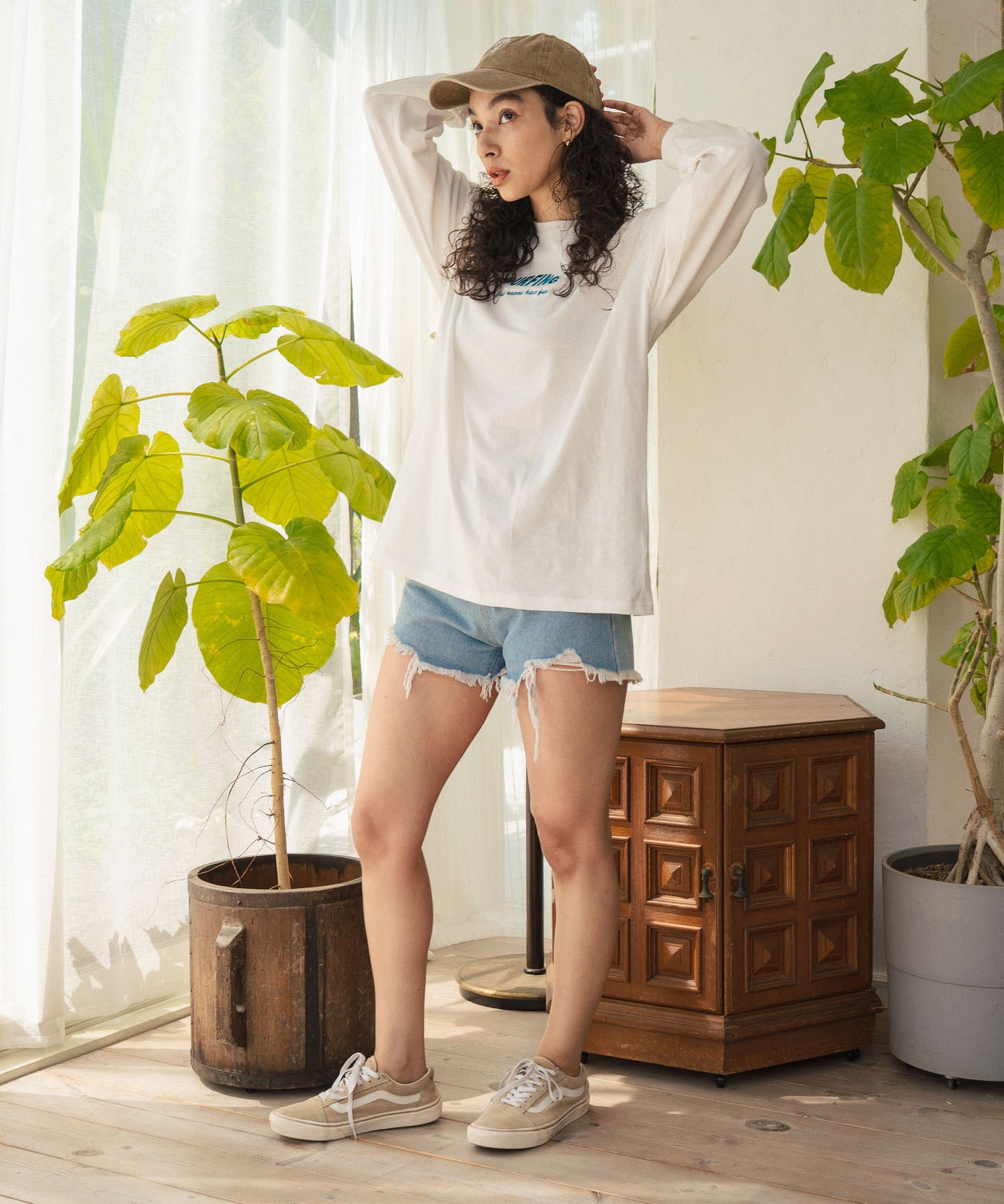 パームツリー サーフプリント ビッグ ロングスリーブ Tシャツ 853-5949