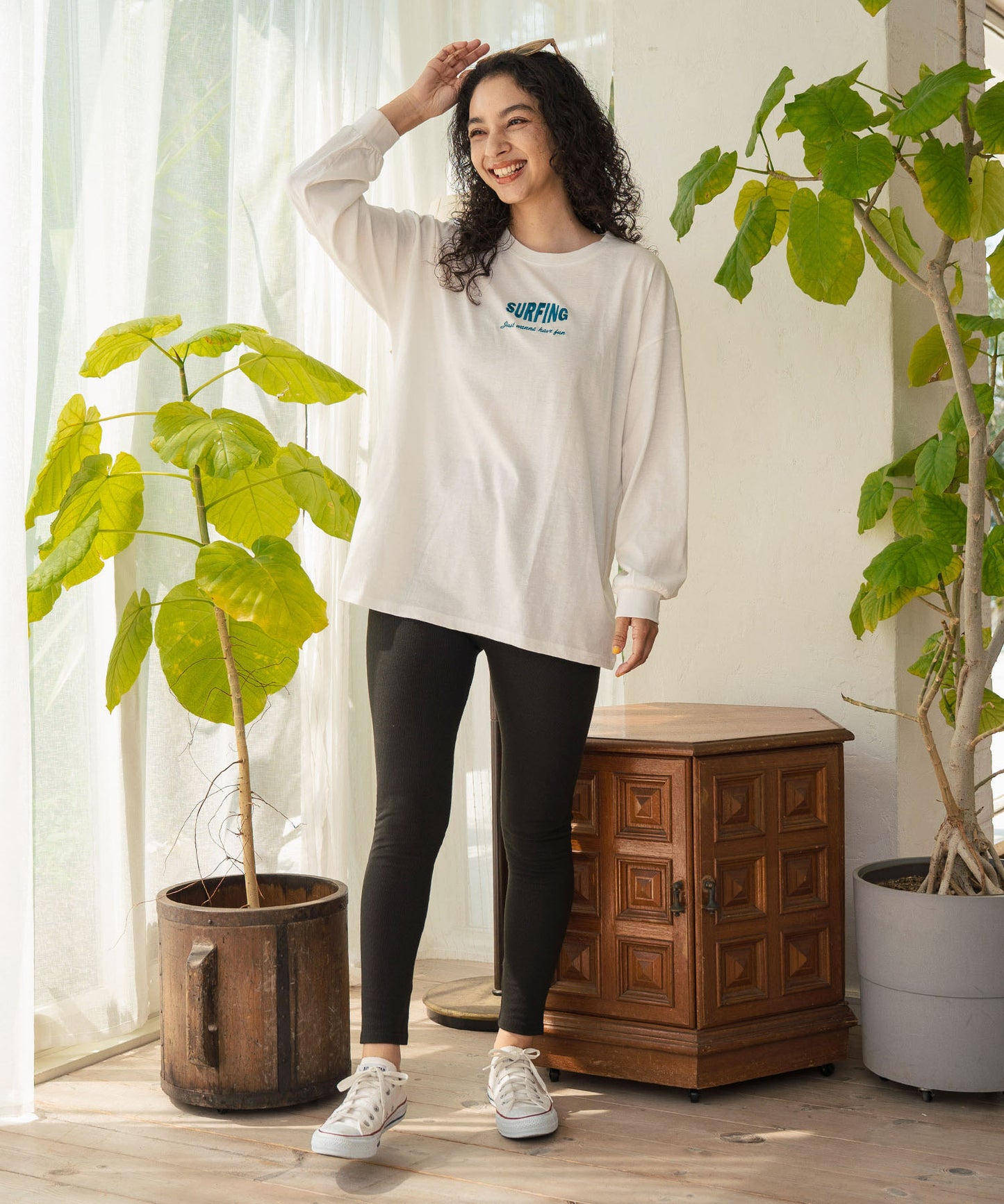 パームツリー サーフプリント ビッグ ロングスリーブ Tシャツ 853-5949