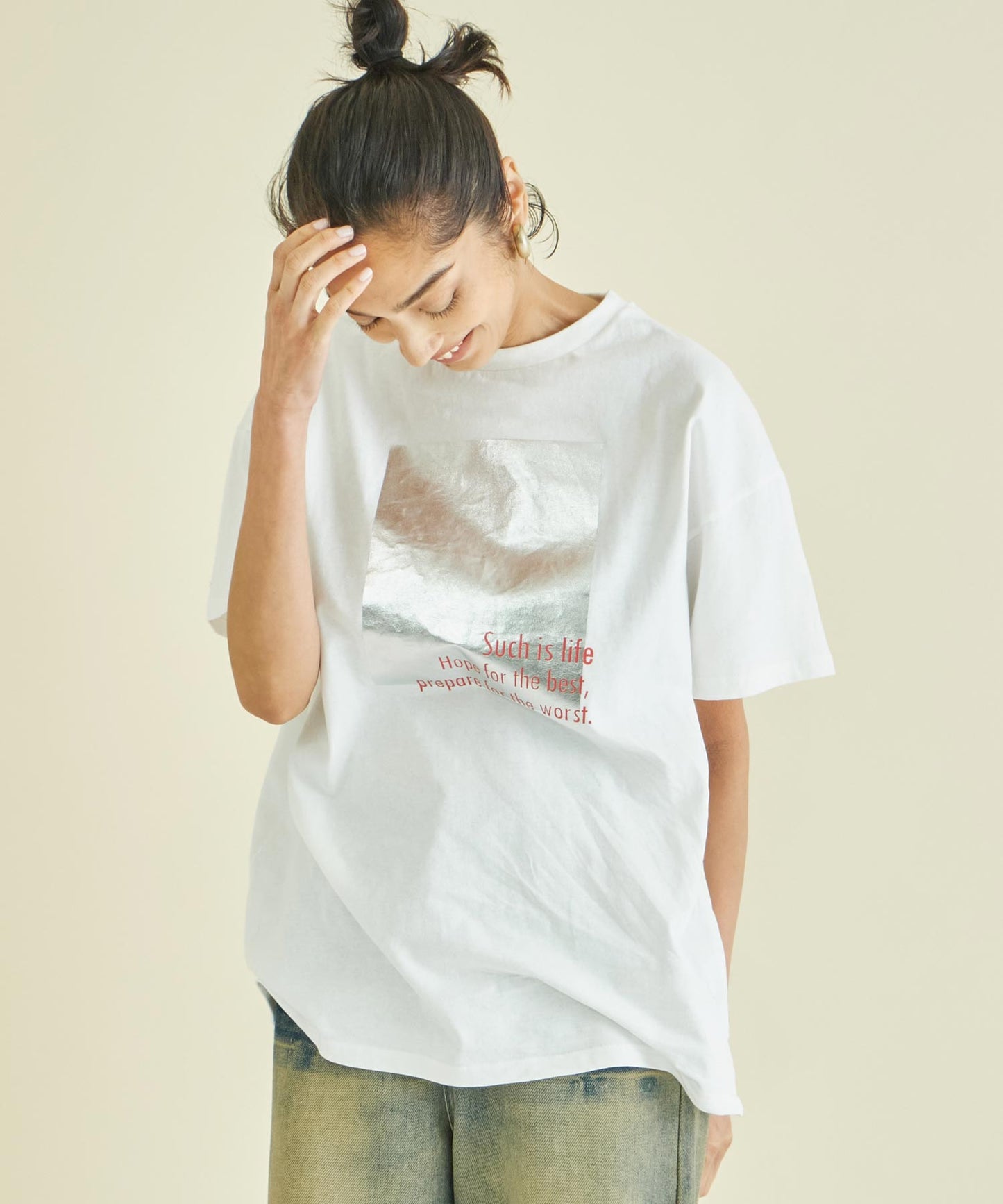 メタリック 箔 プリン ト × カラー ロゴ オーバーサイズ Tシャツ 363-9621