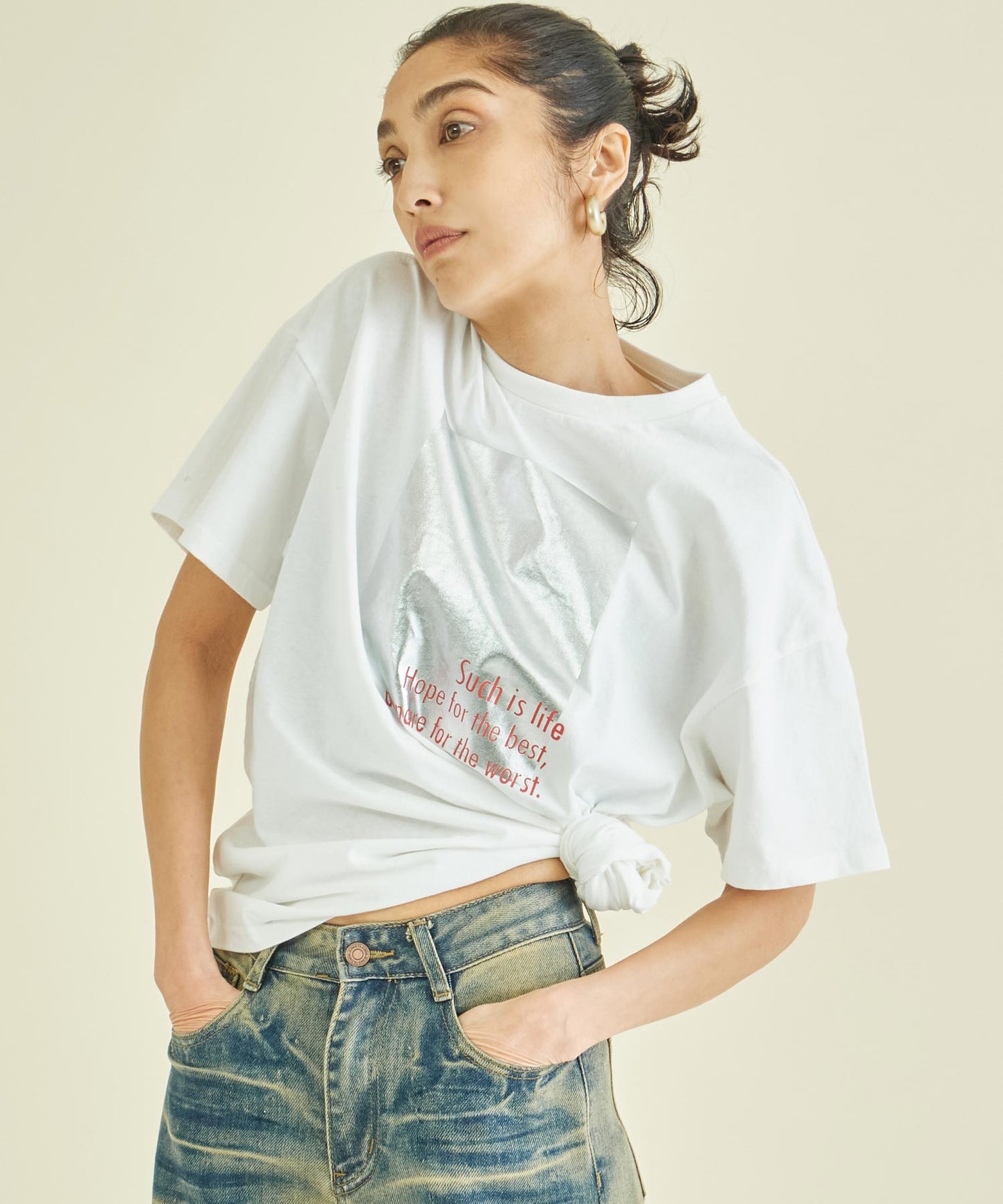 メタリック 箔 プリン ト × カラー ロゴ オーバーサイズ Tシャツ 363-9621