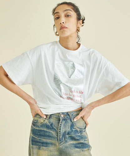 メタリック 箔 プリン ト × カラー ロゴ オーバーサイズ Tシャツ 363-9621