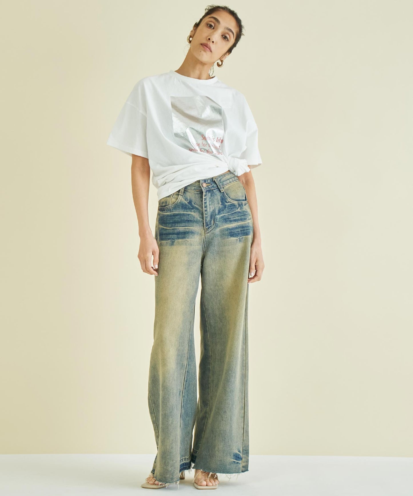 メタリック 箔 プリン ト × カラー ロゴ オーバーサイズ Tシャツ 363-9621