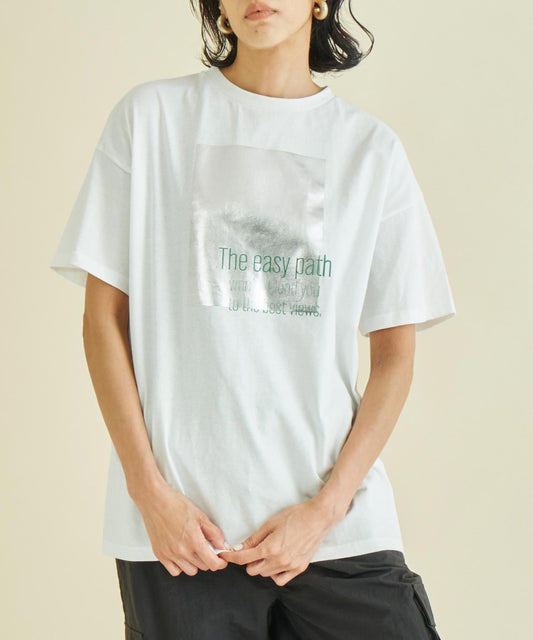 メタリック 箔 プリン ト × カラー ロゴ オーバーサイズ Tシャツ 363-9621