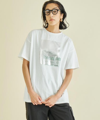 メタリック 箔 プリン ト × カラー ロゴ オーバーサイズ Tシャツ 363-9621