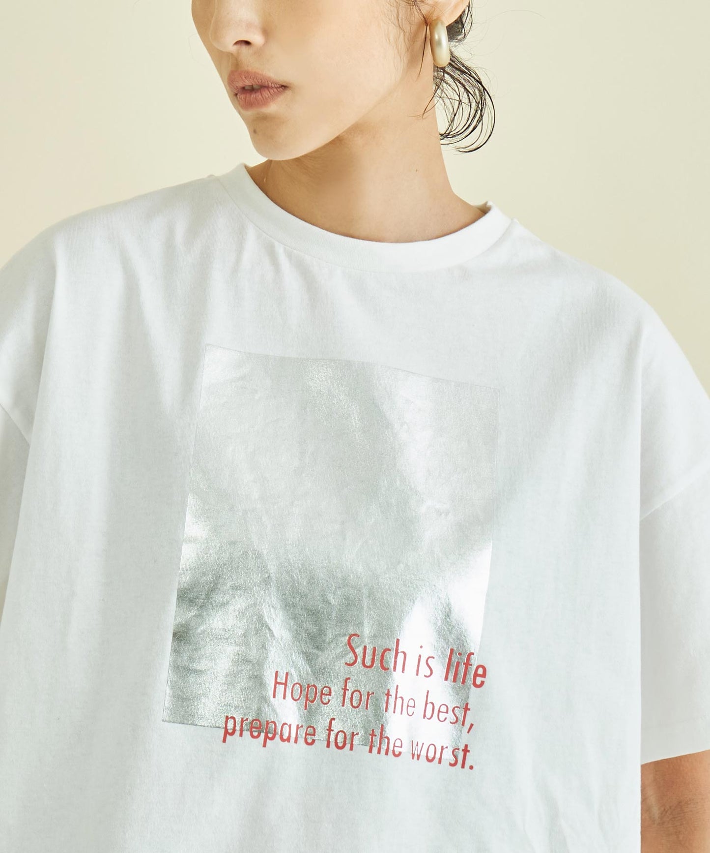 メタリック 箔 プリン ト × カラー ロゴ オーバーサイズ Tシャツ 363-9621