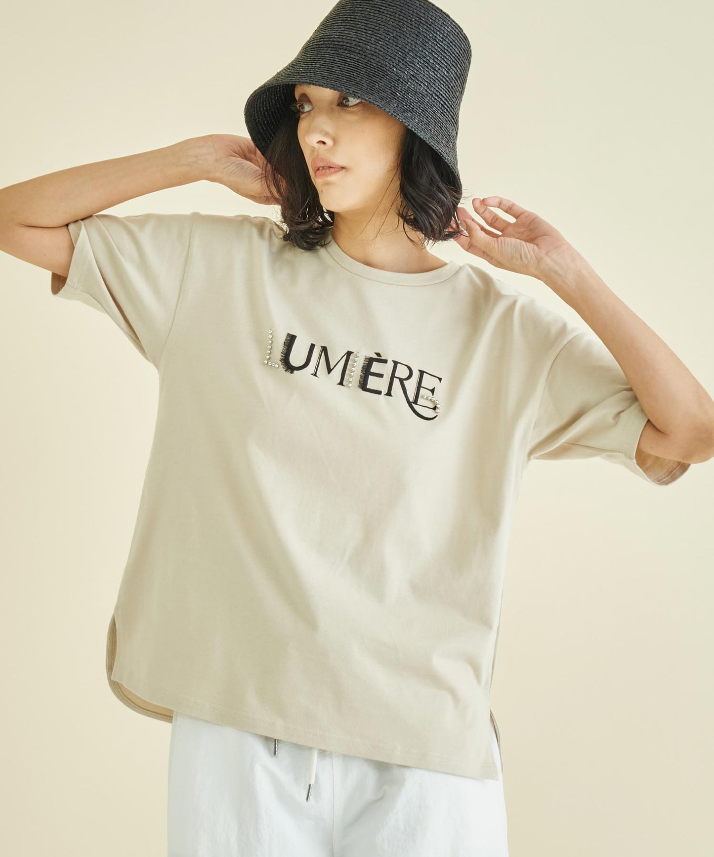 スタッズ ミックス 刺繍 ロゴ Tシャツ 363-9635