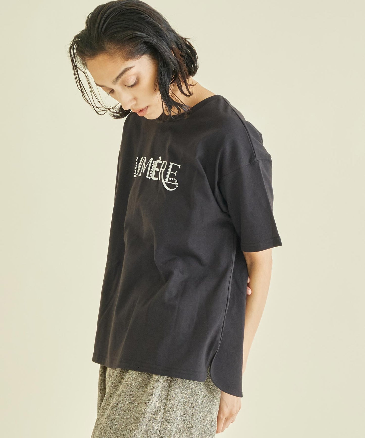 スタッズ ミックス 刺繍 ロゴ Tシャツ 363-9635