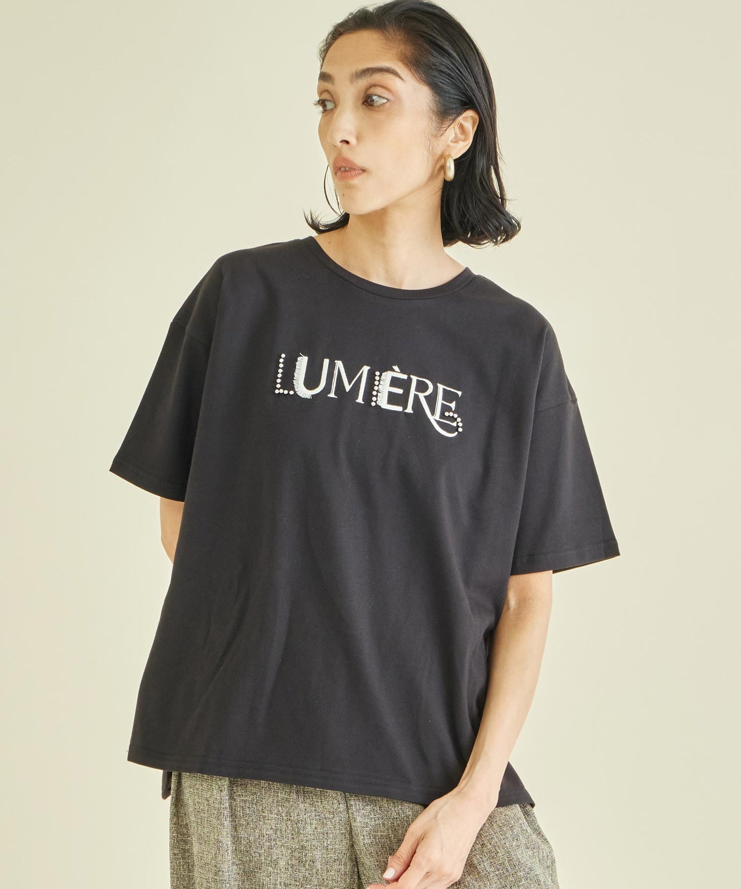 スタッズ ミックス 刺繍 ロゴ Tシャツ 363-9635