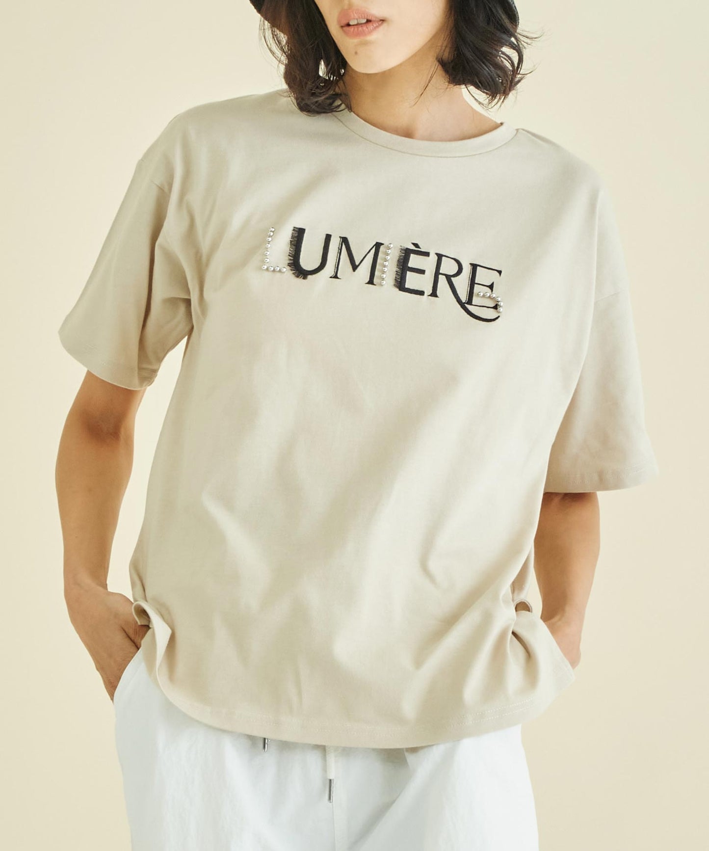 スタッズ ミックス 刺繍 ロゴ Tシャツ 363-9635