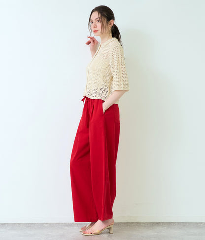 ハーフ スリーブ 透かし編み ニット シャツ 363-9653