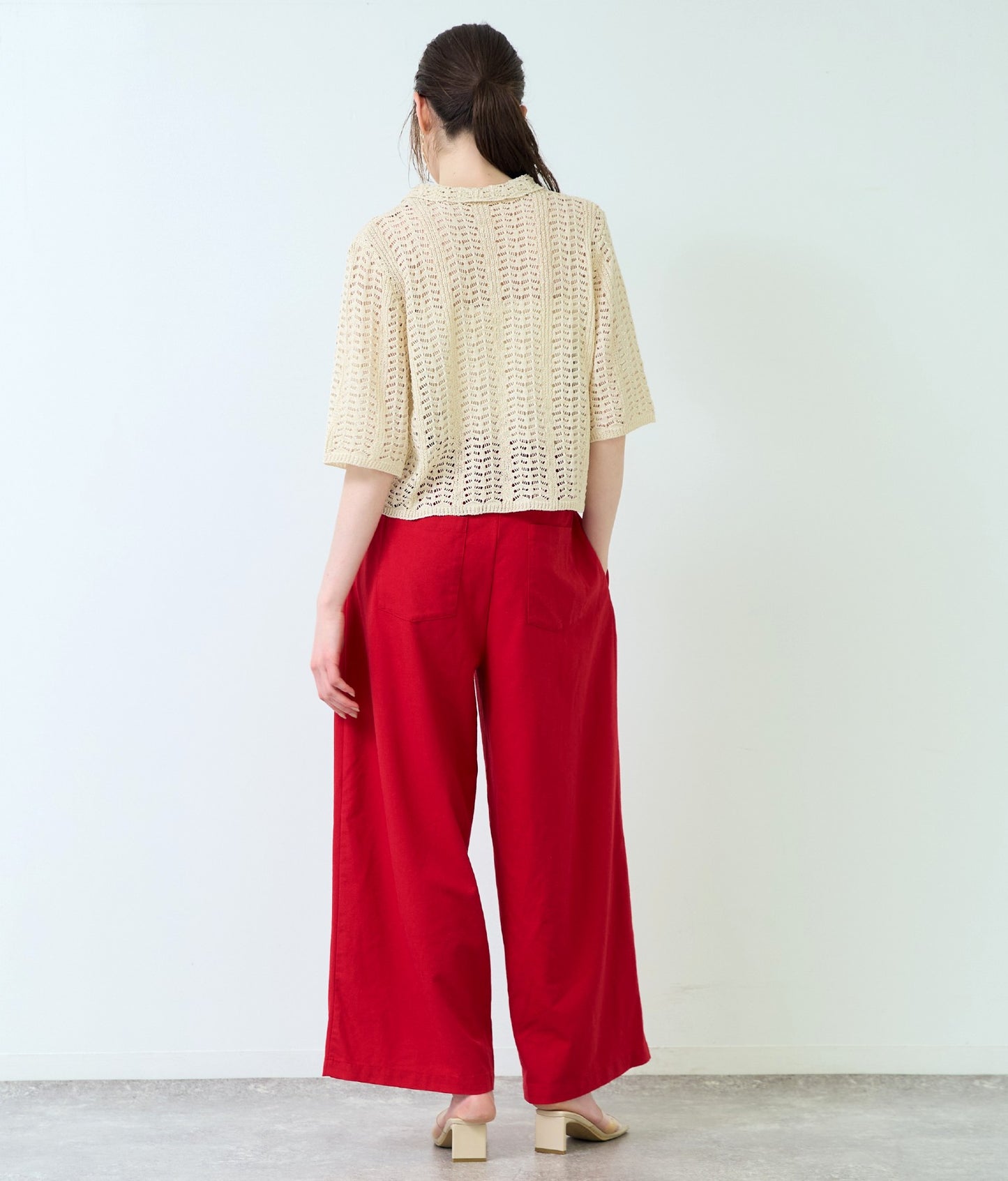 ハーフ スリーブ 透かし編み ニット シャツ 363-9653