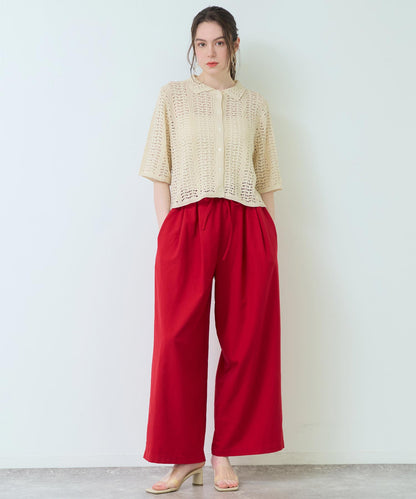ハーフ スリーブ 透かし編み ニット シャツ 363-9653