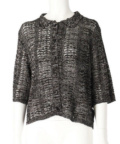 ハーフ スリーブ 透かし編み ニット シャツ 363-9653