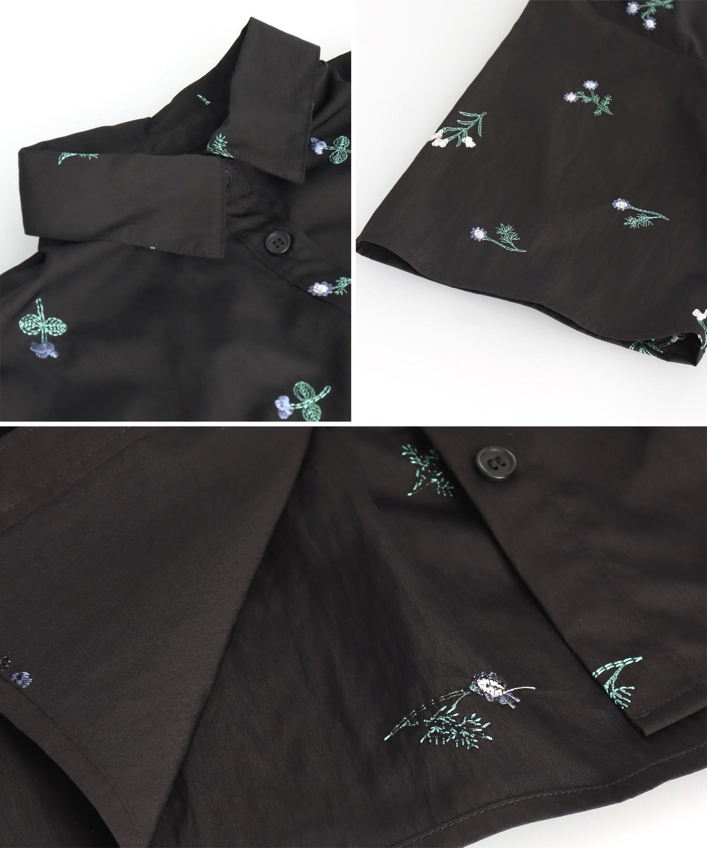 タフタ フラワー 刺繍 ハーフスリーブ ブラウス 363-9662
