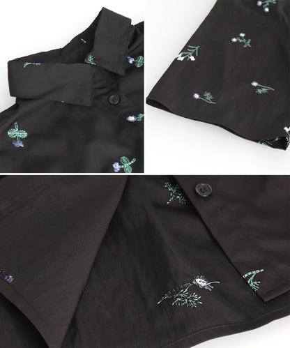 タフタ フラワー 刺繍 ハーフスリーブ ブラウス 363-9662