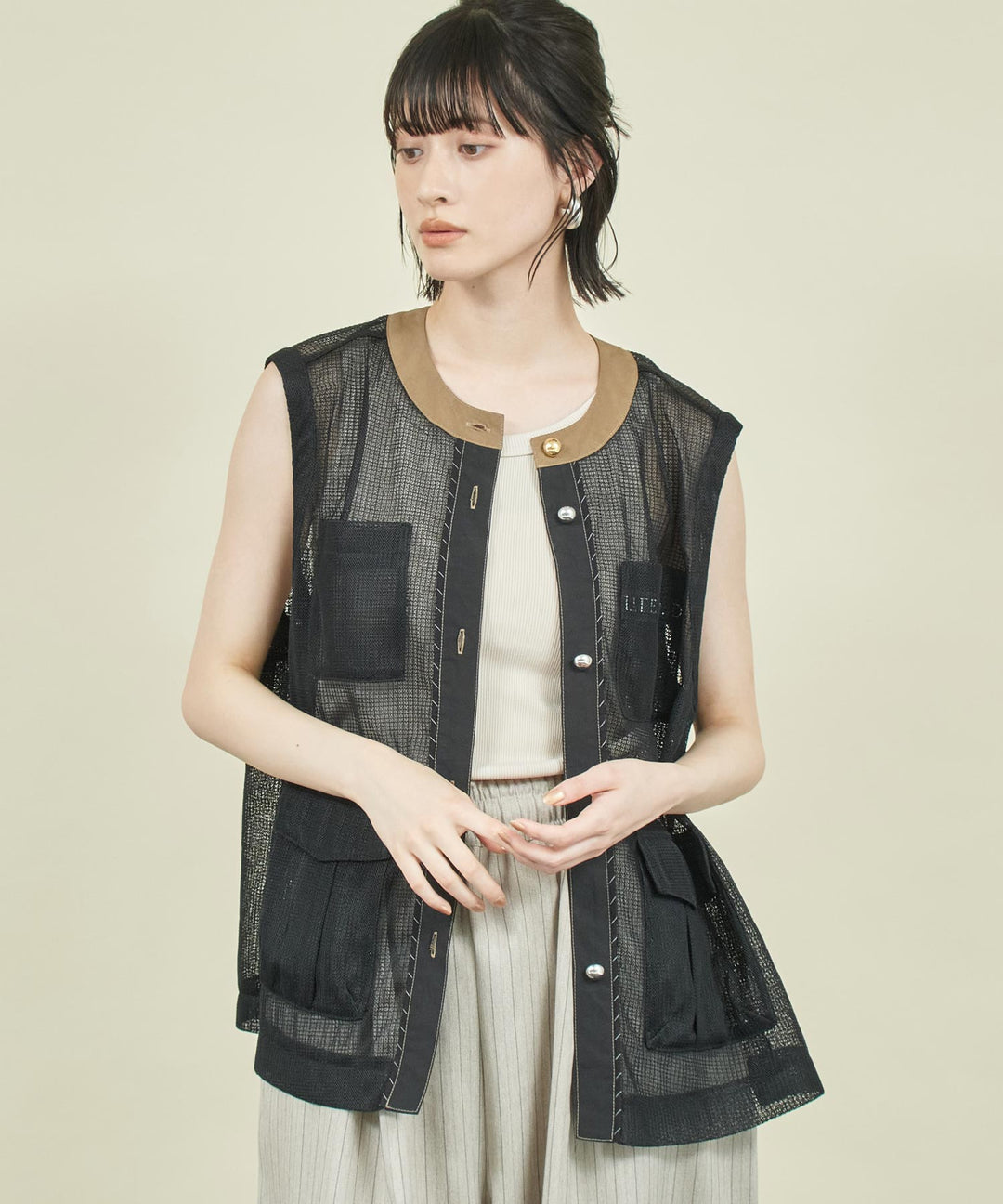 EimeeLaw バックフリル アウトポケット メッシュジレ 364-9706
