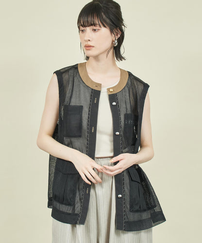 EimeeLaw バックフリル アウトポケット メッシュジレ 364-9706