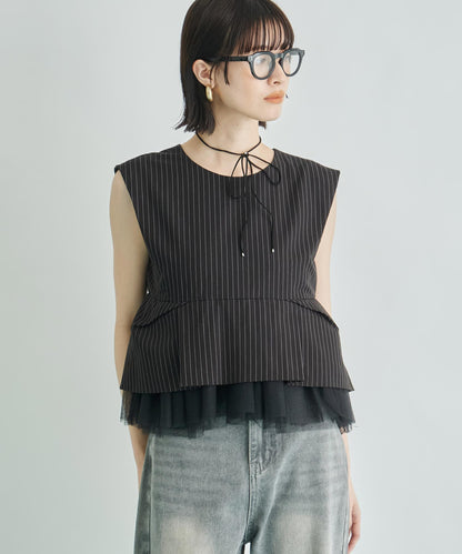 ANDRESD ストライプ チュールレイヤードトップス スカートセット 368-9694