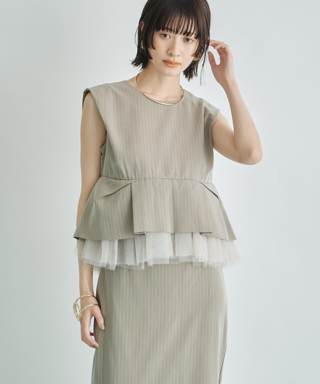 ANDRESD ストライプ チュールレイヤードトップス スカートセット 368-9694