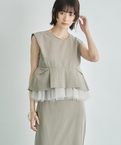 ANDRESD ストライプ チュールレイヤードトップス スカートセット 368-9694