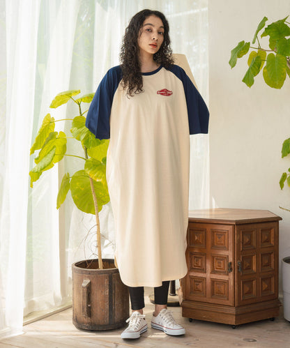 ラグラン サークル ロゴ ビッグ マキシ 5分袖 Tシャツワンピース 857-5952