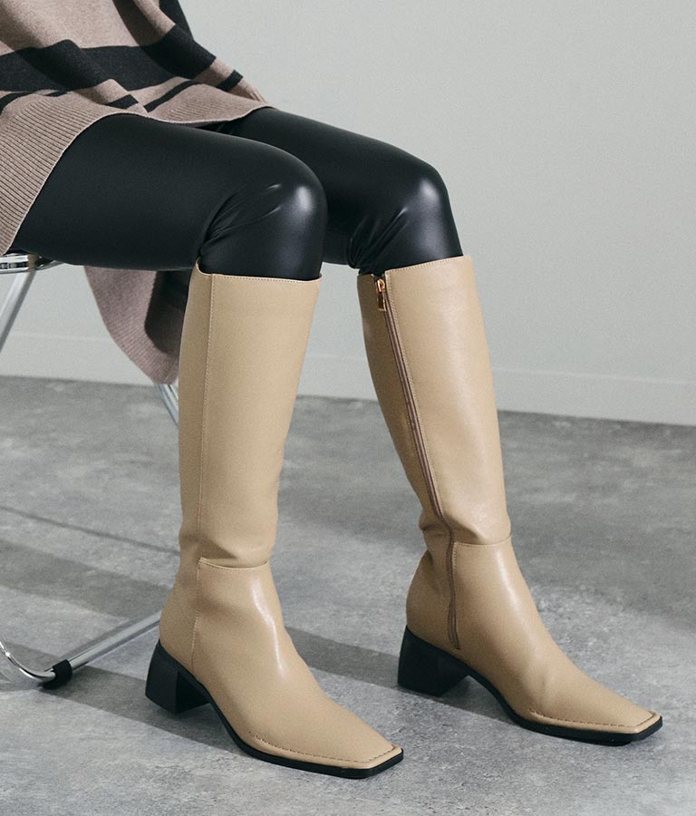 スクエアートゥ ロングブーツ 369-8485