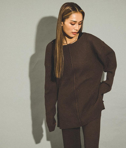 ワッフル編み スリット ニット トップス【セットアップ着用可】 793-8683