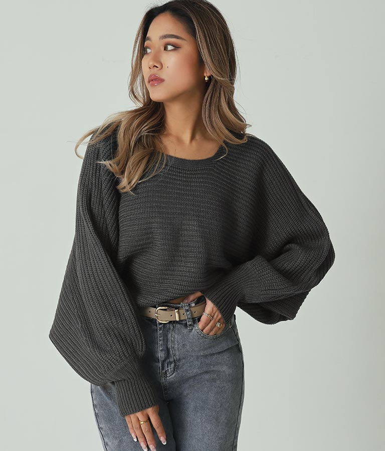 レースアップドルマンスリーブニットトップス 153-5113