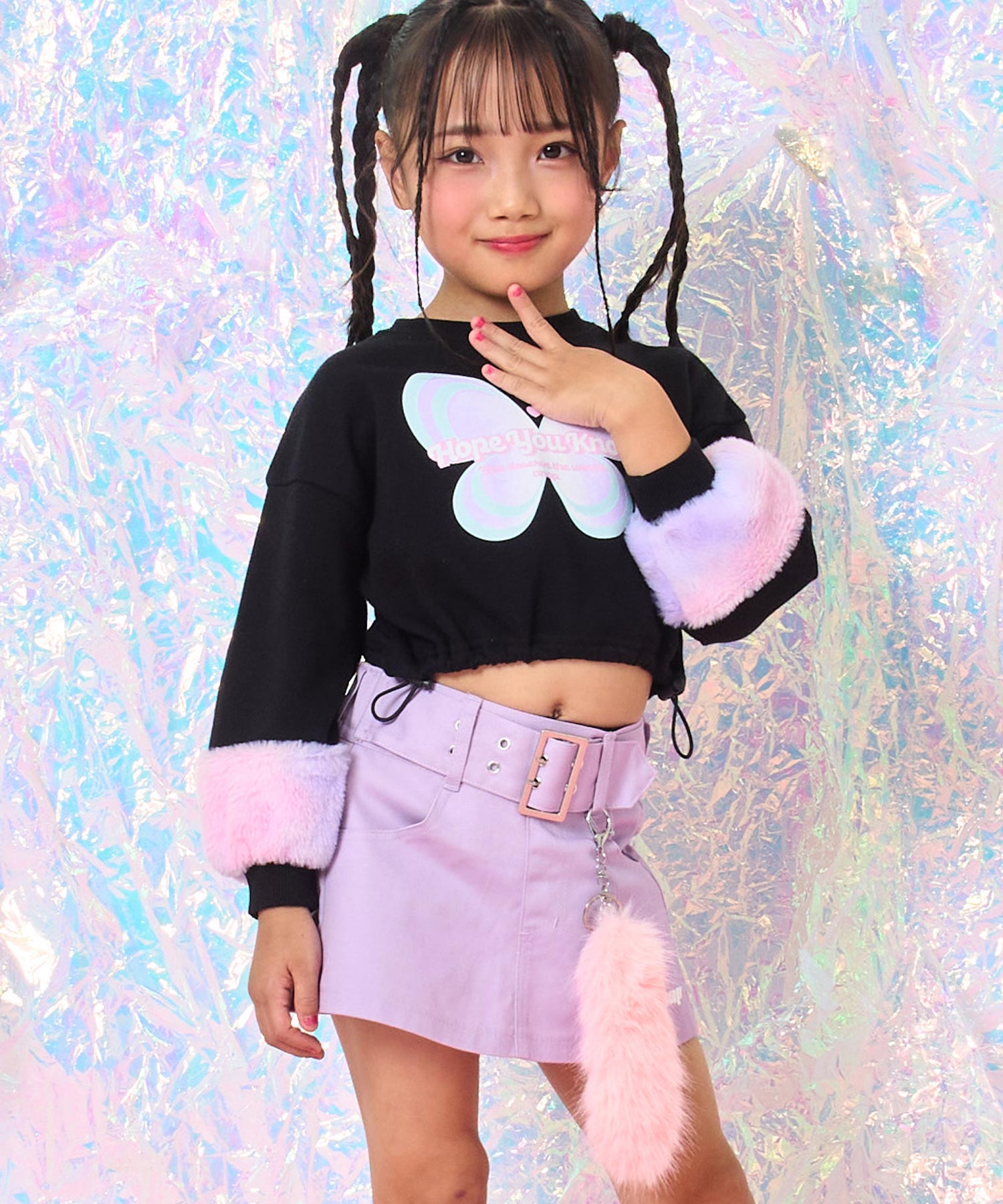 ファー シッポ付き フェイクベルトミニ スカパン【ジュニアお揃い