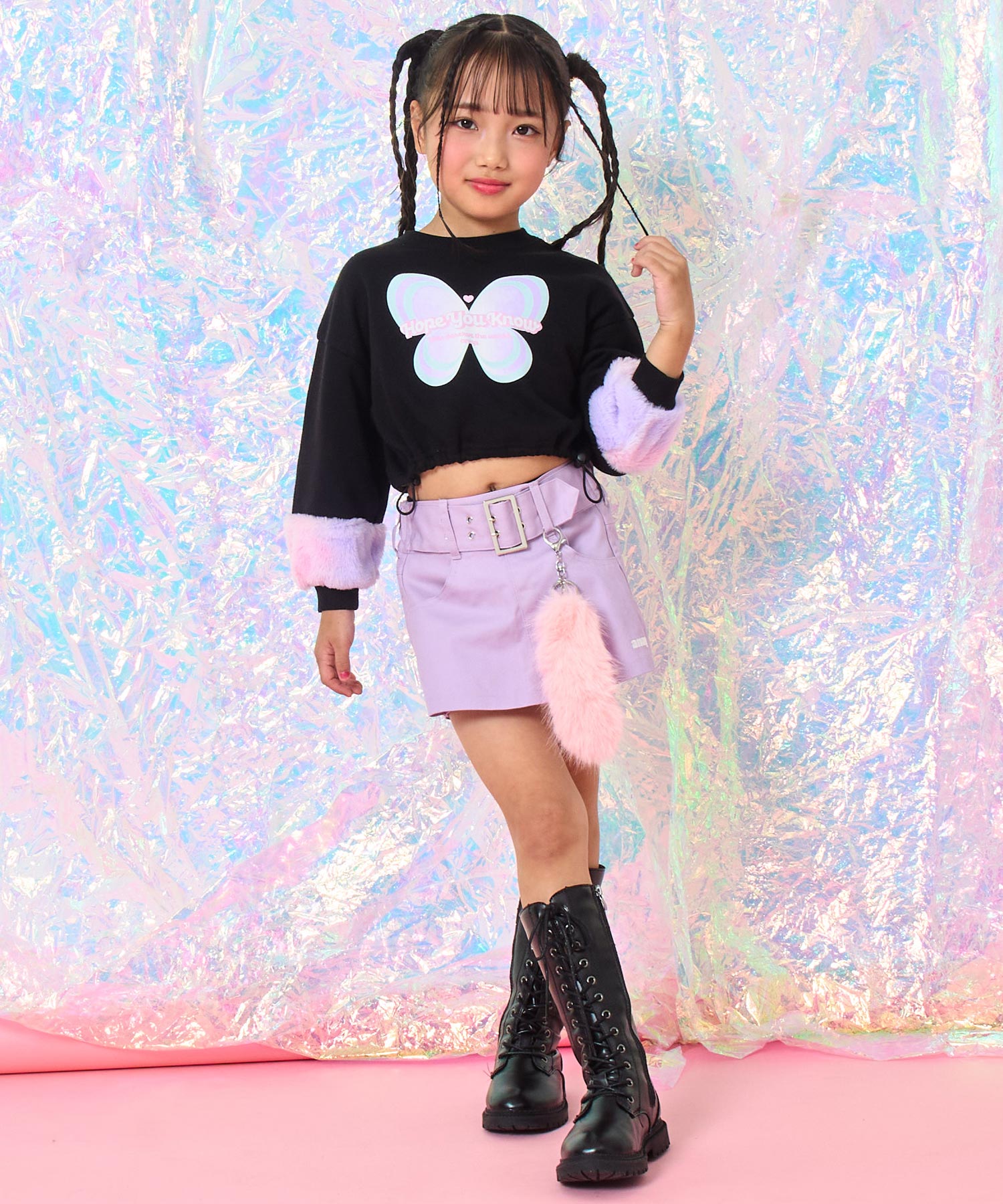 ファー シッポ付き フェイクベルトミニ スカパン【ジュニアお揃い