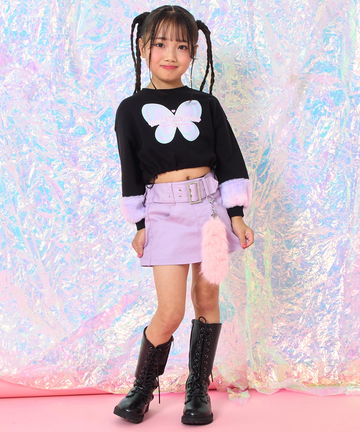 ファー シッポ付き フェイクベルトミニ スカパン【ジュニアお揃い