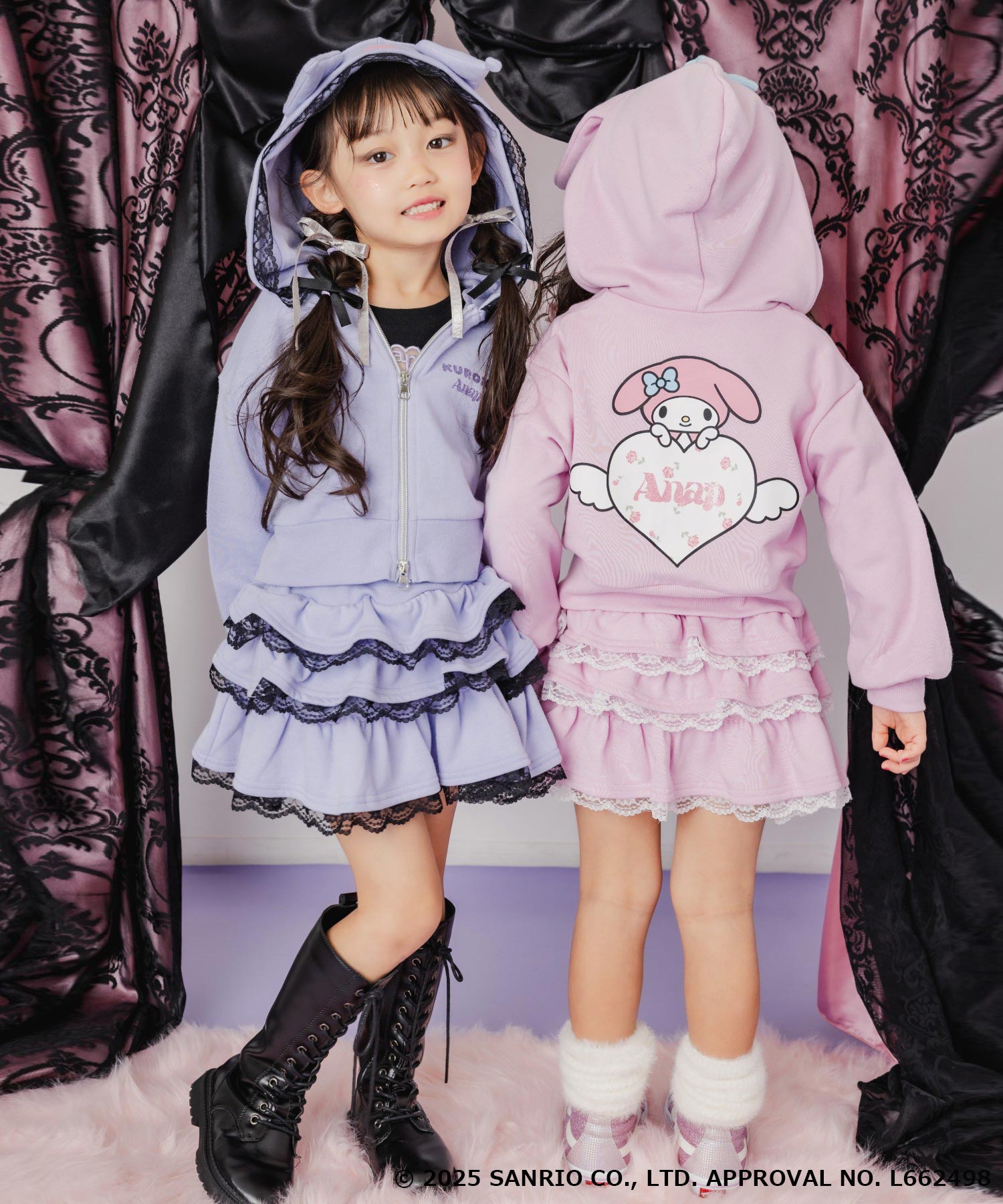 ラベンダー(110サイズ着用/身長：約106cm)、ライトピンク(110サイズ着用/身長：約103cm)