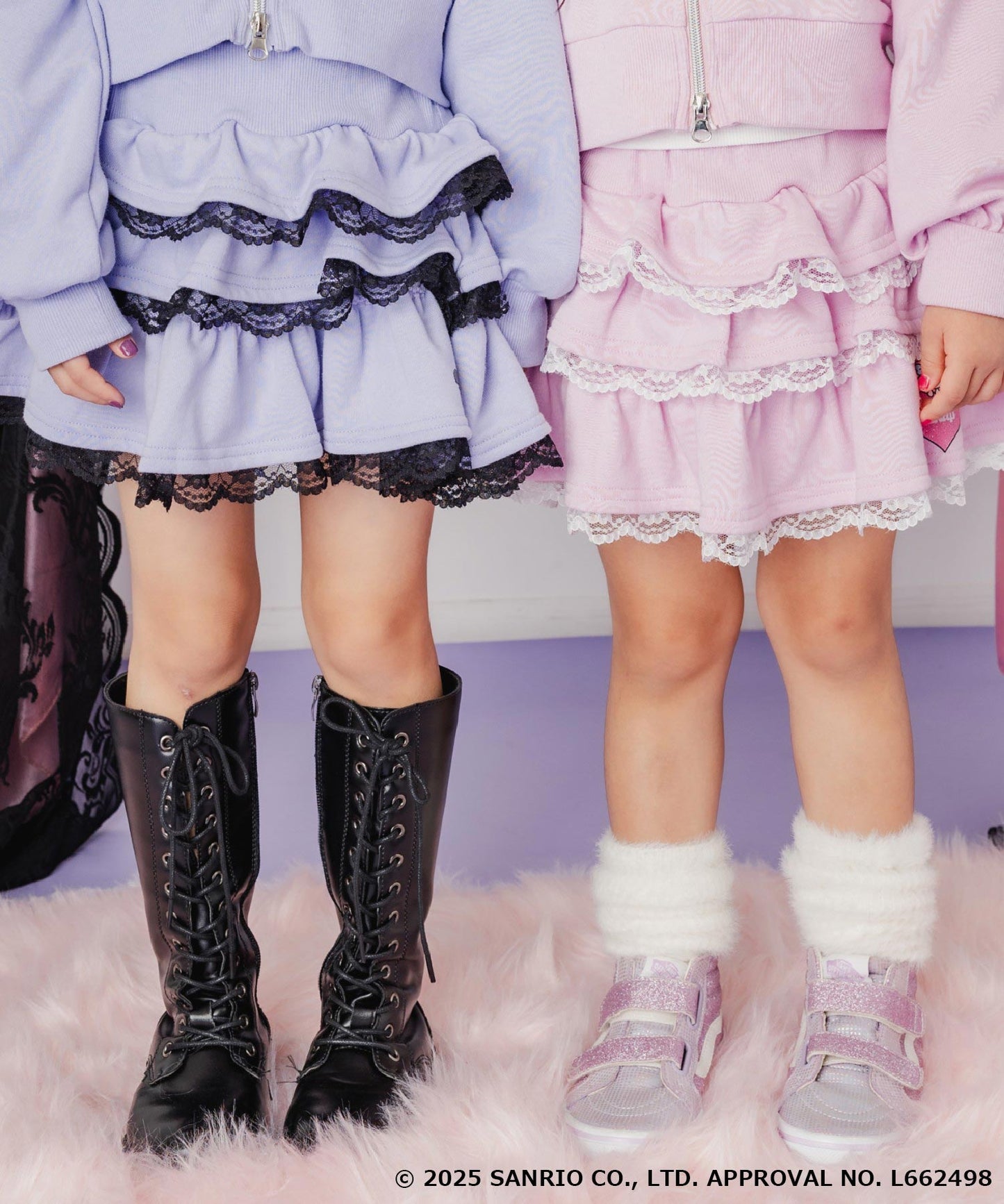 ラベンダー(110サイズ着用/身長：約106cm)、ライトピンク(110サイズ着用/身長：約103cm)