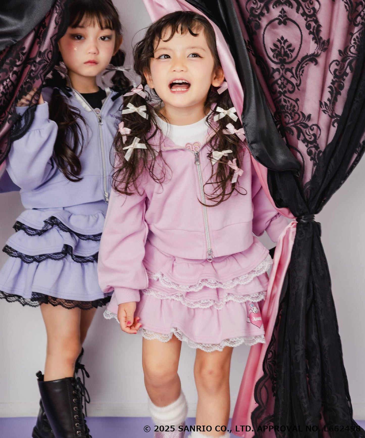 ラベンダー(110サイズ着用/身長：約106cm)、ライトピンク(110サイズ着用/身長：約103cm)