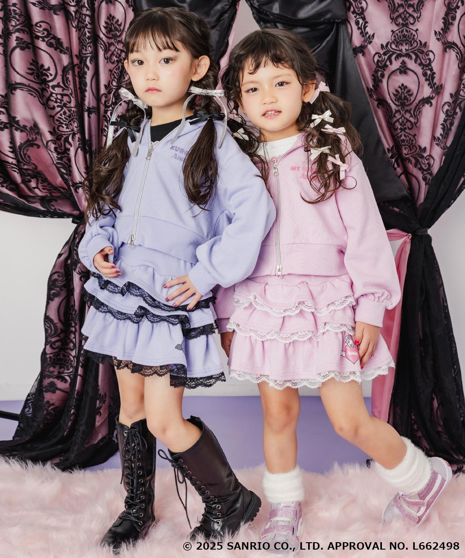 ラベンダー(110サイズ着用/身長：約106cm)、ライトピンク(110サイズ着用/身長：約103cm)