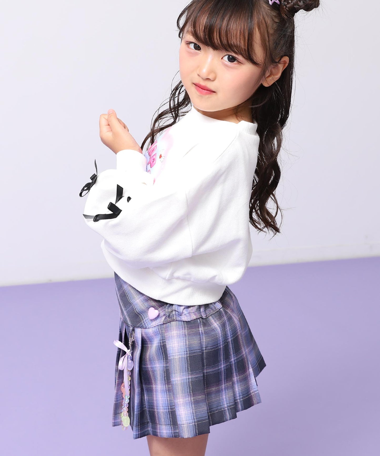 チャーム付 ハートボタン ハーフ プリーツ スカート 421-3507