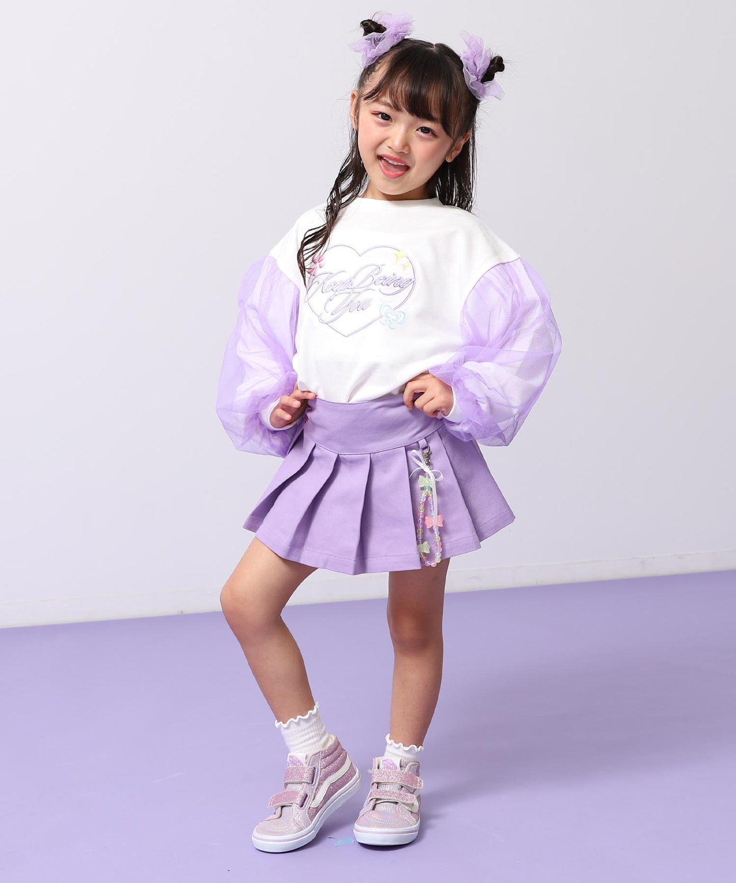 チャーム付 ハートボタン ハーフ プリーツ スカート 421-3507