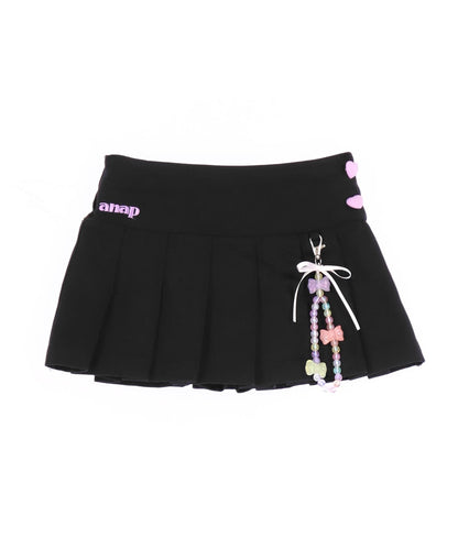 チャーム付 ハートボタン ハーフ プリーツ スカート 421-3507