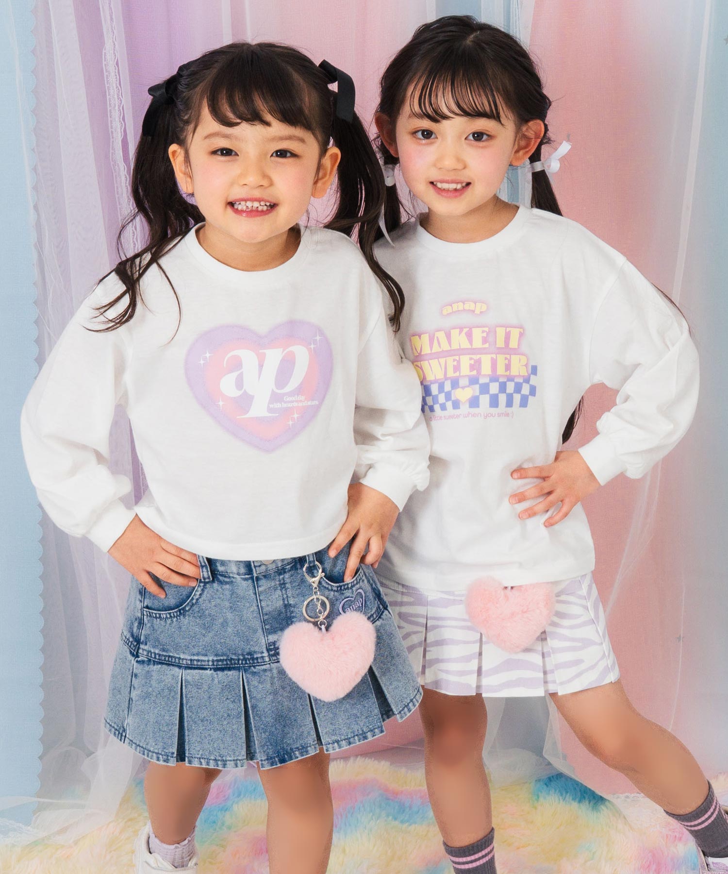 ブルー(110サイズ着用/身長：約103cm)
ラベンダー(110サイズ着用/身長：約106cm)