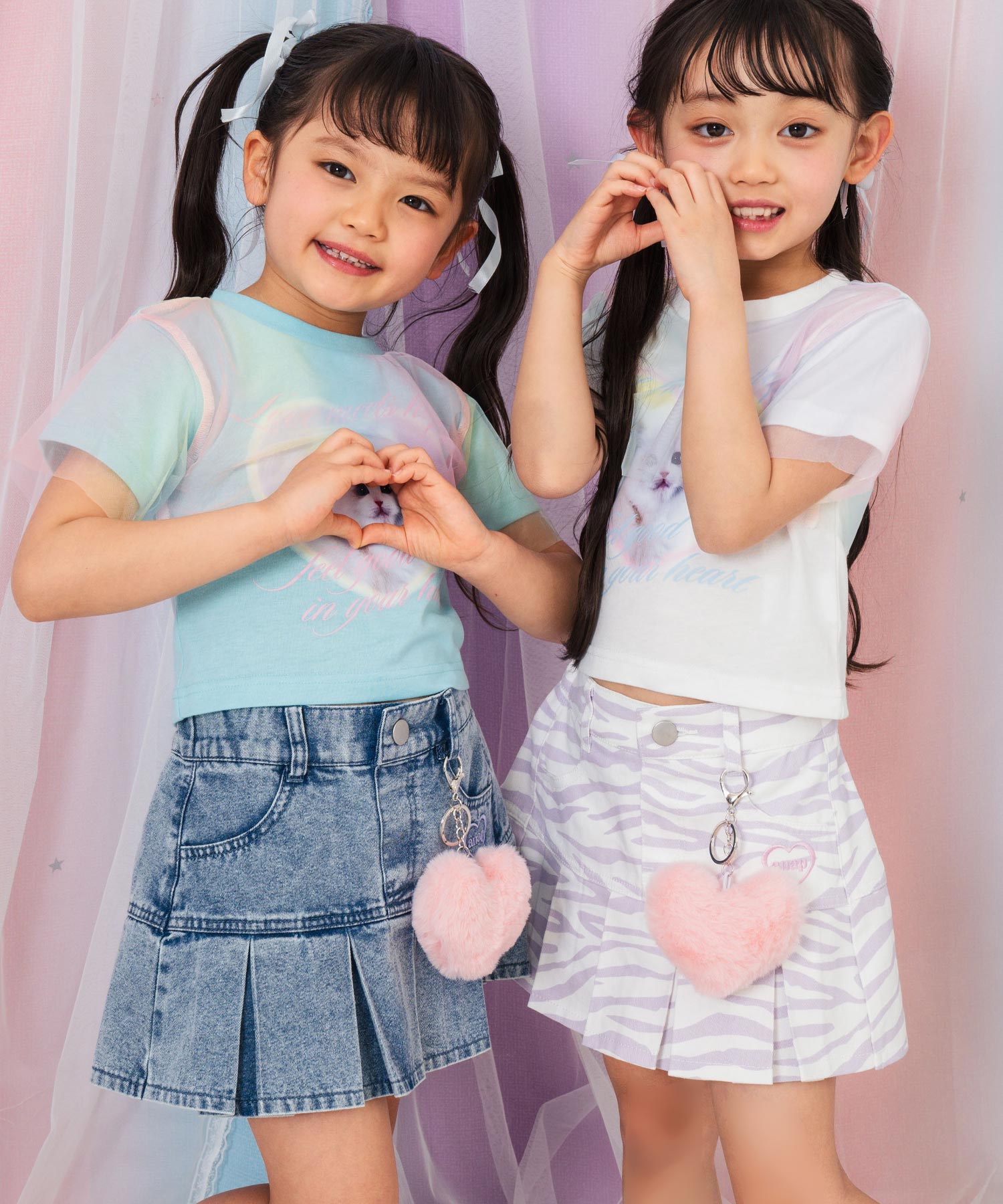 ブルー(110サイズ着用/身長：約103cm)
ラベンダー(110サイズ着用/身長：約106cm)